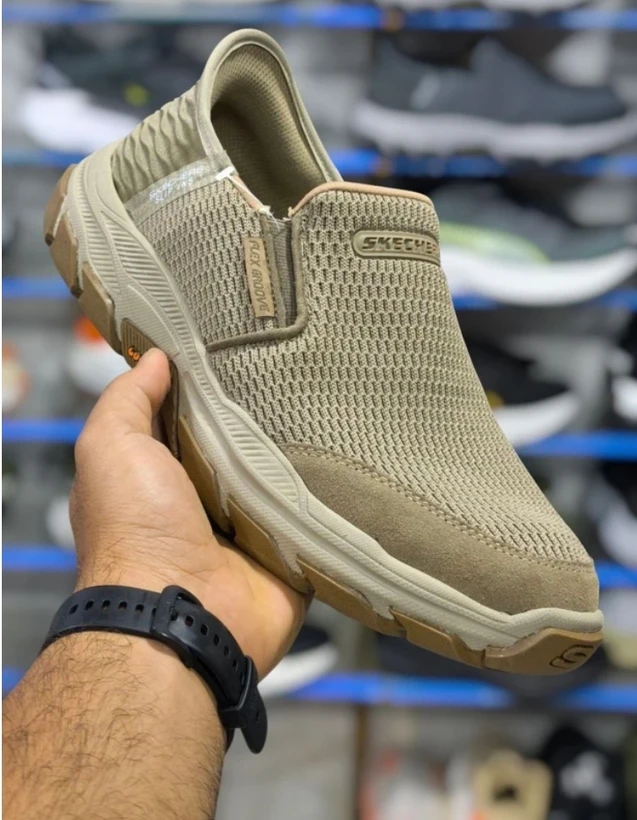 کتونی اسکیچرز طوسی ویتنام مستر کوالیتی کرم بژ بدون بند سایز 40 تا 45 Skechers