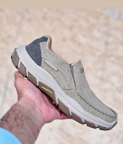 کتونی اسکیچرز طوسی ویتنام مستر کوالیتی کرم بژ بدون بند سایز 40 تا 45 Skechers